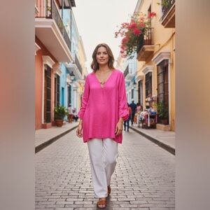 Soft Surroundings Saja Linen Tunic in Rosey Red
